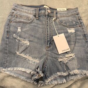 Sneak Peek Light Blue High Waist Denim Shorts
